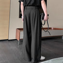 INCERUN Men Side Lace Up Solid Color Pants Button Zipper Wide Legged Trousers Loose Fit Casual Daily Men Pants Plus Size S-5XL