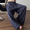 INCERUN Men Plaid Pants Comfortable Elastic Waist Pockets Trousers Casial Loose Fit Wide Leg Home Pant for Big Men Daily Large Size S-5XL