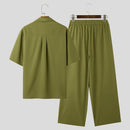 INCERUN Men's Two-piece Outfits, Suit Collar Draped Short Sleeve Shirt + Pant, Casual Comfy Loose Suits For Summer