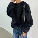 INCERUN Men's Solid Color Sweater Casual Comfy Oversized Faux Fur Long Sleeve Sweater Plus Size Crew Neck Pullover Sweater for Men Fall Winter