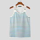 INCERUN Men Tanks Top Blue White Knitted Undershirt with Horizontal Stripes Buckle Back High Stretch Vest for Men