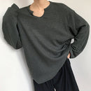 INCERUN Men Tshirt Comfy Loose Fit Long Sleeve T-Shirt Solid Color Notched Neck Knit Daily Casual T-Shirt