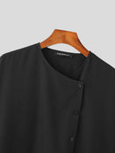 INCERUN Men Shirts Irregular Slant Buttoned Round Neck Top Shirt Long Sleeve Daily Shirts Casual Loose Men Clothing