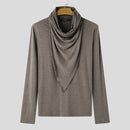 INCERUN Mens Draped Neck Ruffled Long Sleeve T-Shirt Comfortable Stretch Fabric Casual Tshirt for Male