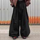 INCERUN Men Casual Baggy Pants Simple Solid Color Button Front Wide Leg Trousers for Men Large Size S-5XL