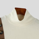 INCERUN Mens Button Patchwork Decorative Textured Long Sleeve Sweater Fashion Slim Fit High-collar Sweater for Male S 5XL