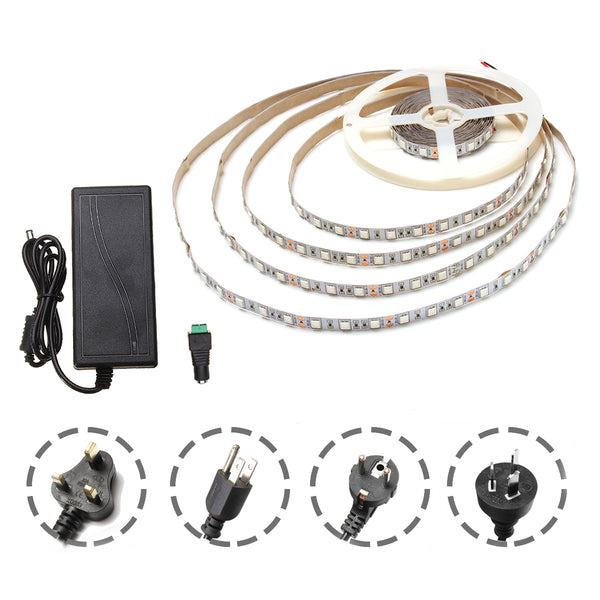 DC12V 5M Non-waterproof SMD5050 R:B 3:1 Grow LED Strip Light + 5A Power Adapter + Female Connector