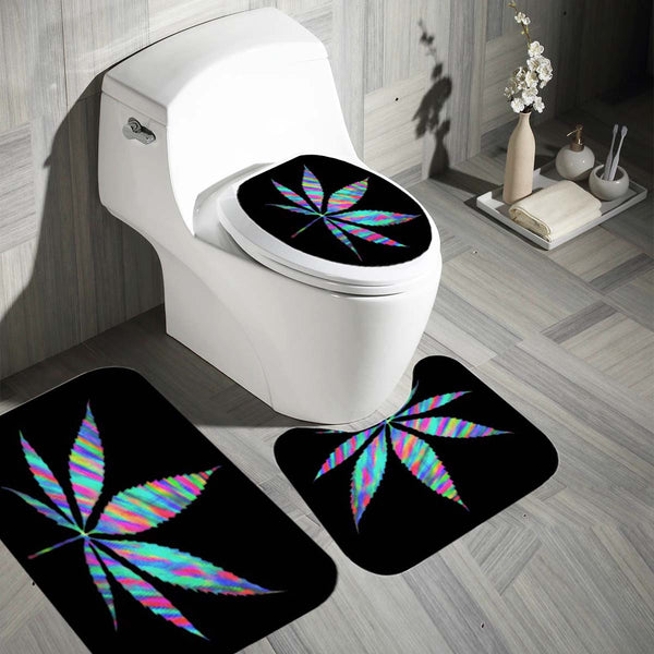 Bakeey Plant Leaves Printed Curtain For Bathroom Shower Anti-slip Bath Mat Sets Toilet Cover Kitchen Carpet-4-piece Set