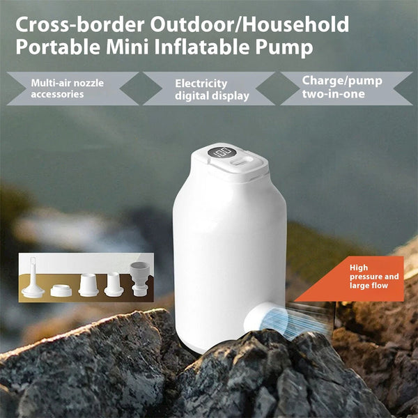 IPRee 3 in 1 Electric Air Pump With Battery For Inflatable Bed, Vacuum Bags, 5 Camping Nozzles & Rapid Swelling And Deflated, Travel Pump For Swimming Rings, Floating