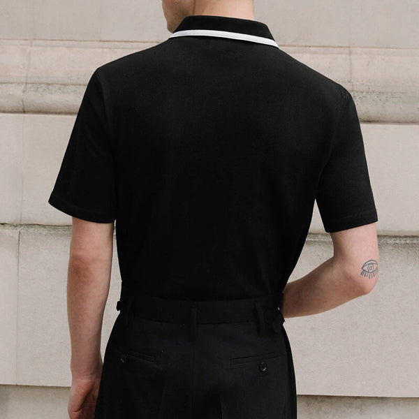 INCERUN Mens Fashion Design Spliced Collar Shirt Comfortable Fabric Short Sleeve Zipper Lapel Top for Male S-5XL