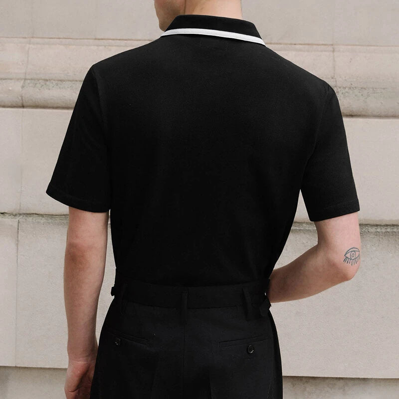 INCERUN Mens Fashion Design Spliced Collar Shirt Comfortable Fabric Short Sleeve Zipper Lapel Top for Male S-5XL