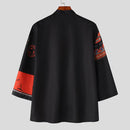 INCERUN Ethnic Style Mens Shirt, Mid-length Sleeve Stand Collar Loose Casual Shirt For Men Daily Vacation Streetwear