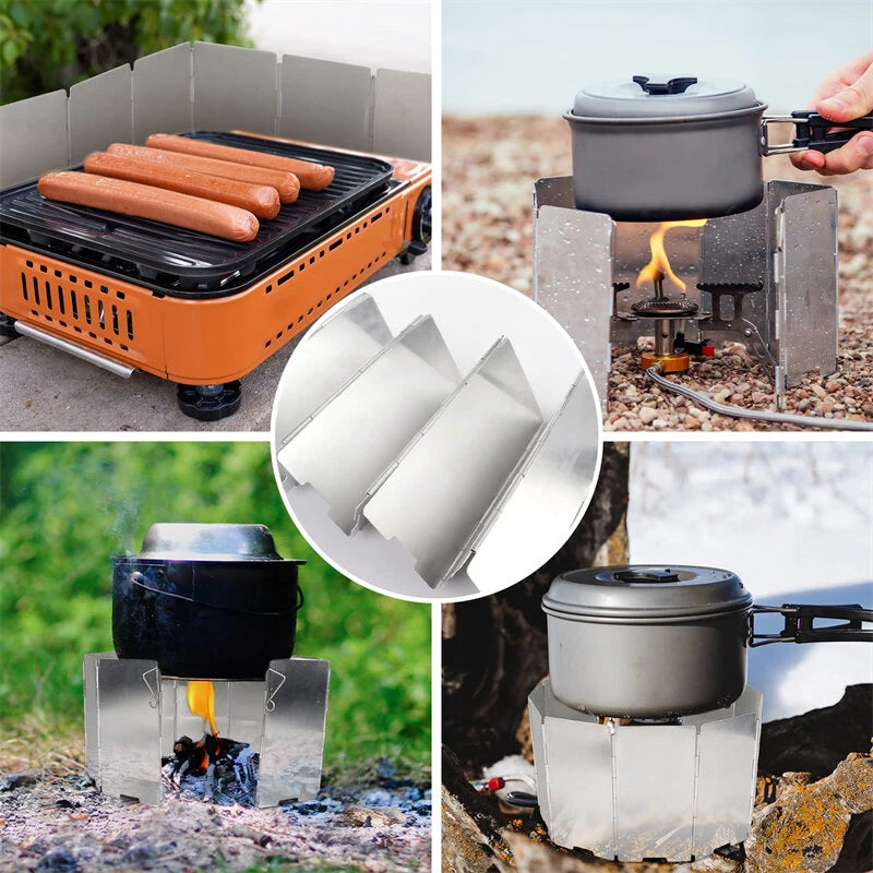 8/10 Plates Camping Gas Stove Folding Burner Wind Shield Aluminum Alloy Windproof Screen for Outdoor Camping Picnic Cooking