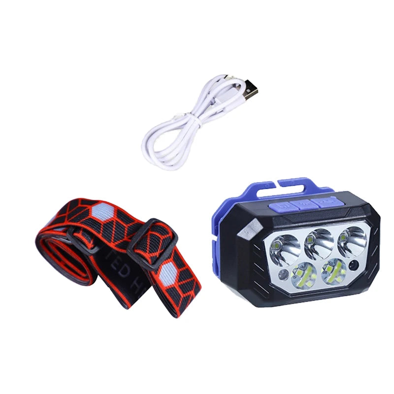 Motion Sensor Powerful LED Headlamp 5 Led Strong Light Rechageable Headlight Fishing Camping Outdoor Head Lamp Work Flashlight