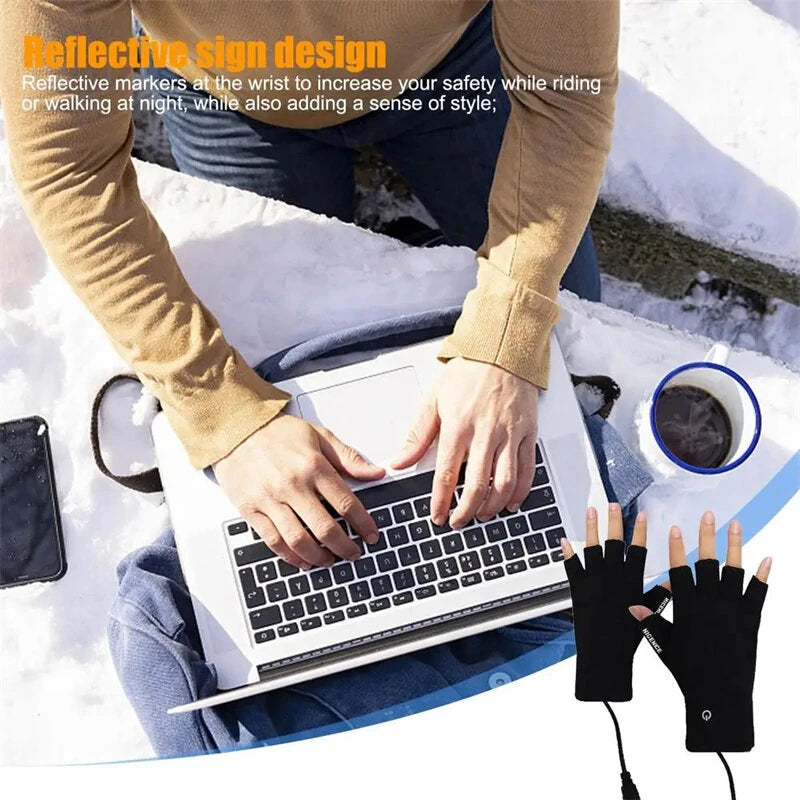 TENGOO Winter Electric Heated Gloves USB Rechargeable Half-finger Gloves Hand Warmer Heating Gloves Thermal Touch Screen Waterproof Motorcycle Gloves