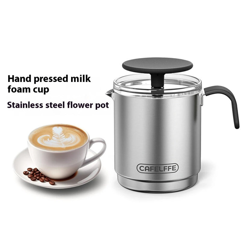 CAFELFFE Portable Manual Milk Frother Cup Stainless Steel Hand Pump Foam Maker Easy Cleaning Travel Use for Latte Cappuccino Coffee