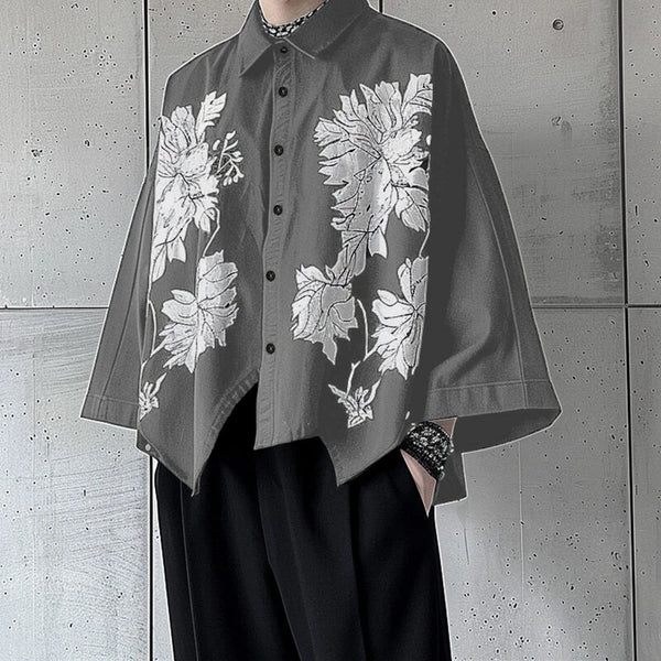 INCERUN Men Flowers Print Loose Fit Long Sleeve Shirts Casual Daily Large Size Lapel Tops for Men S-5XL