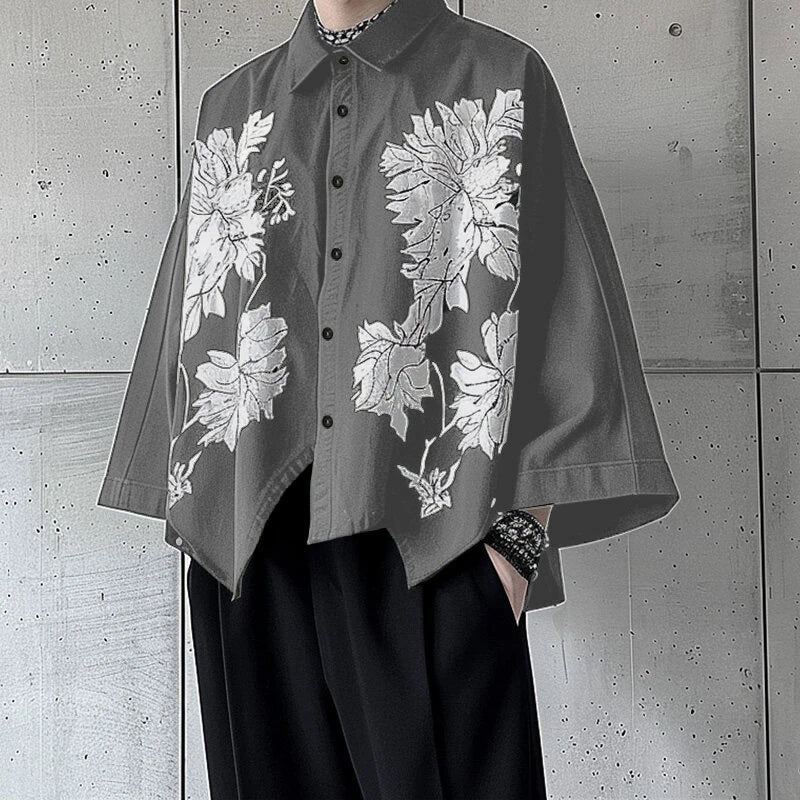 INCERUN Men Flowers Print Loose Fit Long Sleeve Shirts Casual Daily Large Size Lapel Tops for Men S-5XL