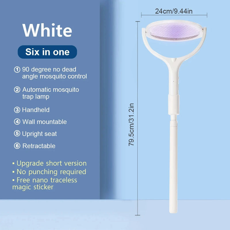 5-in-1 Multifunctional 3500V Mosquito Killer Lamp with Adjustable Angle Bug Zapper Portable Rechargeable Electric Fly Swatter with USB Charging and Quick Charge Feature