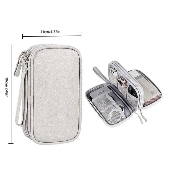 Travel Portable Digital Product Storage Bag USB Data Cable Organizer Earphone Charging Box Bag Double Layer Handheld Data Cable Storage Bag