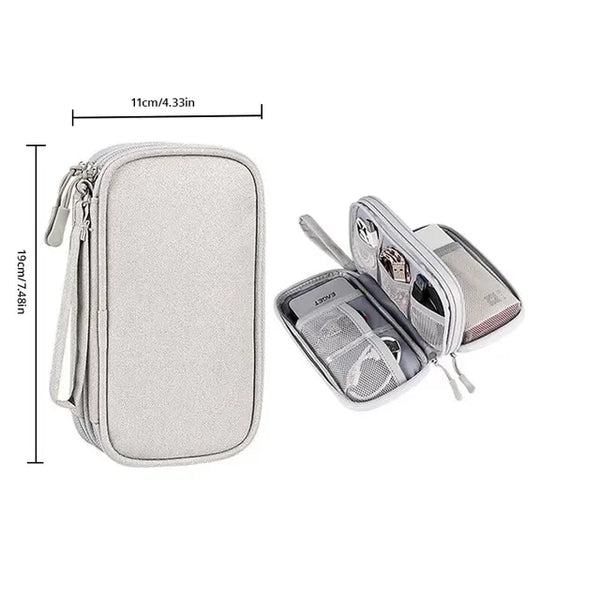 Travel Portable Digital Product Storage Bag USB Data Cable Organizer Earphone Charging Box Bag Double Layer Handheld Data Cable Storage Bag