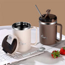 Double-Wall Coffee Office Mug 304 Stainless Steel Water Mug Cup With Spoon&Tea Strainer Leak Proof Anti Scalding Drinking Cup