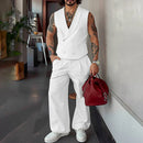 INCERUN Mens Solid Color Double-Breasted Two Pieces Outfit Sleeveless Blazer Vest Pant Casual Suit for Male