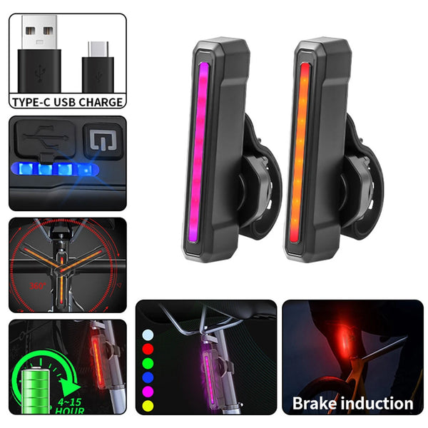 BIKIGHT 10-50LM 1PCS RGB LED Bicycle Smart Sensor Brake Taillight Type-C Charging Waterproof Warning Bike Rear Light for Night Cycling Safety