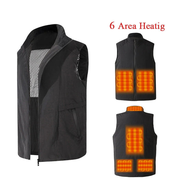 TENGOO HV-06S 6 Areas Heated Vest Winter USB Electric 3 Gear Adjustable Temperature Heated Vest Windproof Washable Thermal Waistcoat for Cycling Fishing Hiking Vest