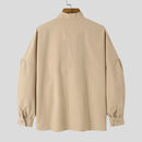 INCERUN Mens Solid Tie Neck Puff Sleeve Loose Shirt