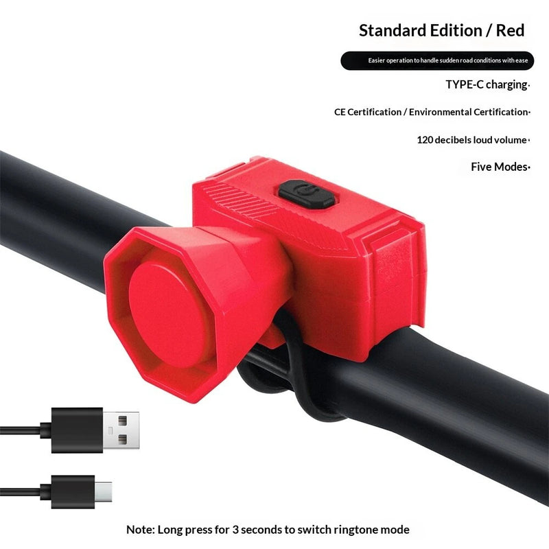 WEST BIKING 120dB Mini Bicycle Horn Type-C Charging 5 Modes Warning Waterproof Electric Bike Bell for MTB Riding Safety