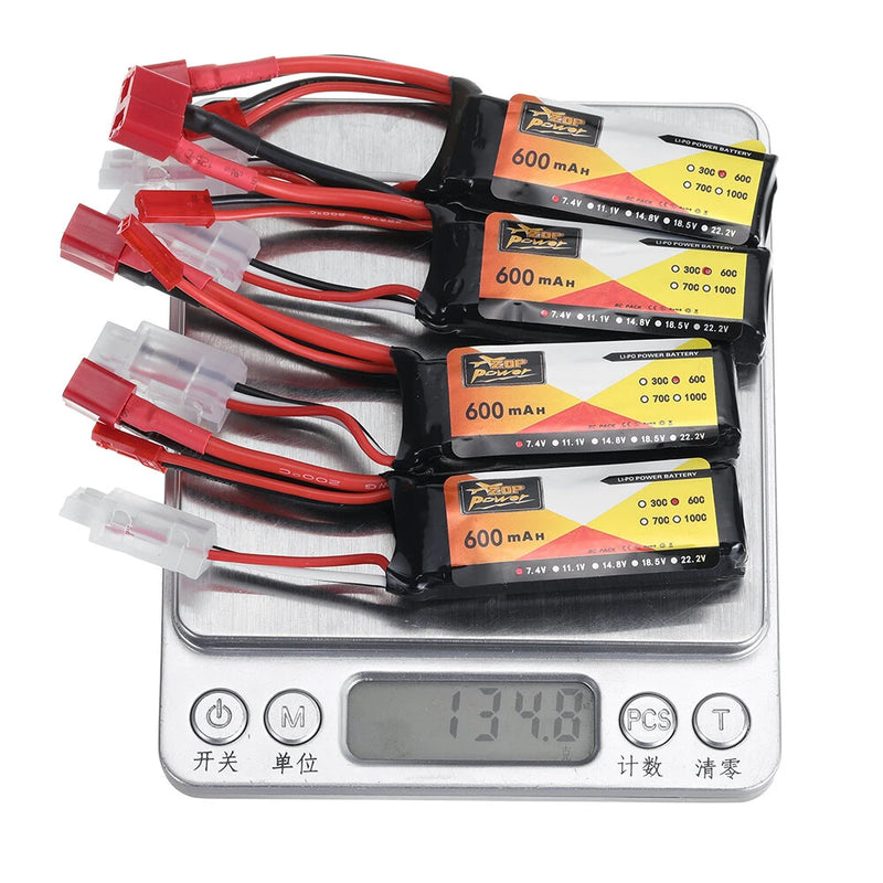 4PCS ZOP Power 7.4V 600mAh 60C 2S LiPo Battery JST + T Plug with B3 Charger XT30 Adapter Cable for RC Models