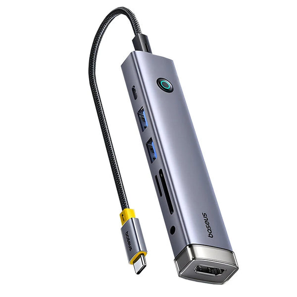 Baseus 7-in-1 Type-C Docking Station with USB3.0*2 / 4K@60Hz HD / PD Type-C / 3.5mm Audio / TF&SD Card Slot Slim Adapter USB-C Dock with On/off Switch for PC Laptop Computer