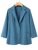 Women 100% Cotton Solid Color Button Front Business Thin All-Match Blazer With Pocket