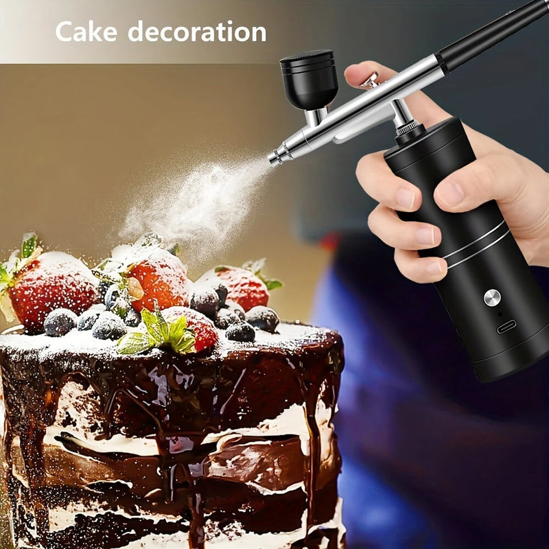 900mAh High-Pressure Spray Gun Sprayer Kit 0.3mm Mini Air Compressor Air Brush Kit Painting Airbrush Gun For Nail Art Tattoo Craft Cake Nano Fog Mist Sprayer