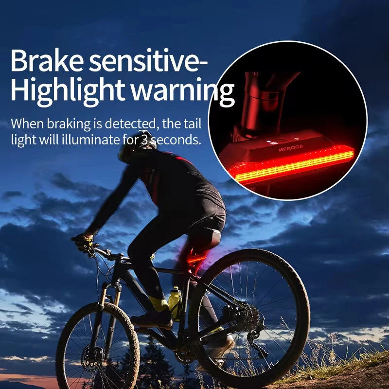 MEROCA Super V Smart Brake Sensing Bike Taillight 500mAh Battery 6 Lighting Modes IPX5 Waterproof Type-C Rechargeable Bicycle Rear Light