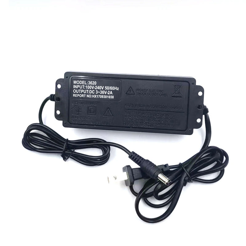 3-36V2A Adjustable Voltage Power Adapter with Clear Display Universal Input and High-Efficiency Operation Customizable AC/DC Cable Lengths Ideal for Various Devices Worldwide