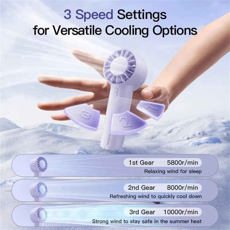 Baseus GoTrip DT1 Mini Turbine Handheld Fan 3 Speed Adjustable Portable Fan 1200mAh Rechargeable Fan for Desktop Outdoor Camping