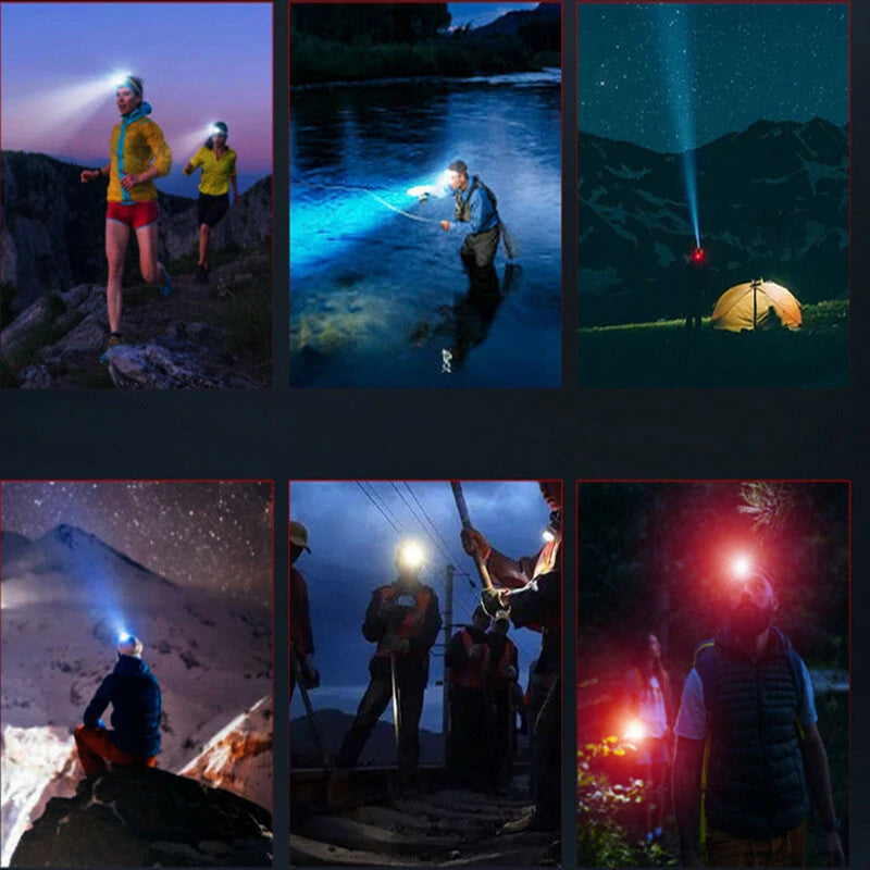 Portable Mini Smart Sensor LED Headlamp USB Rechargeable Super Bright Running Cycling Head Light Red Warning Light Waterproof Lantern Illuminator Lamp