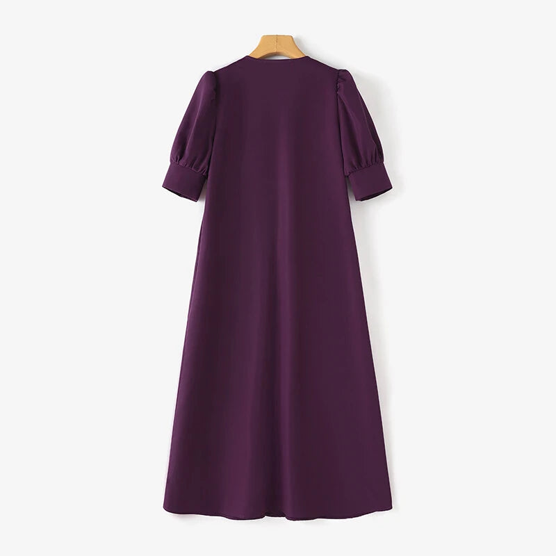 ZANZEA Women Vintage Fashion Solid Casual V-Neck Short Sleeve Dress Loose Fit with Side Pockets