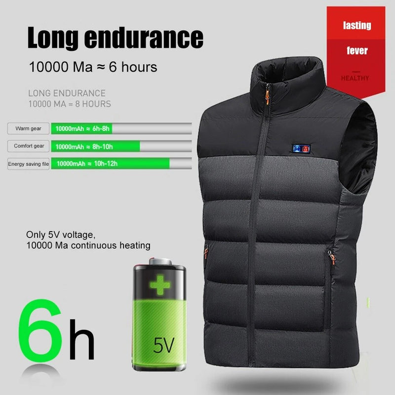 TENGOO HV-11 Unisex 11Heating Area Vest 3-Gears Heated Jackets USB Electric Thermal Clothing Winter Warm Vest Outdoor Heat Coat Clothing