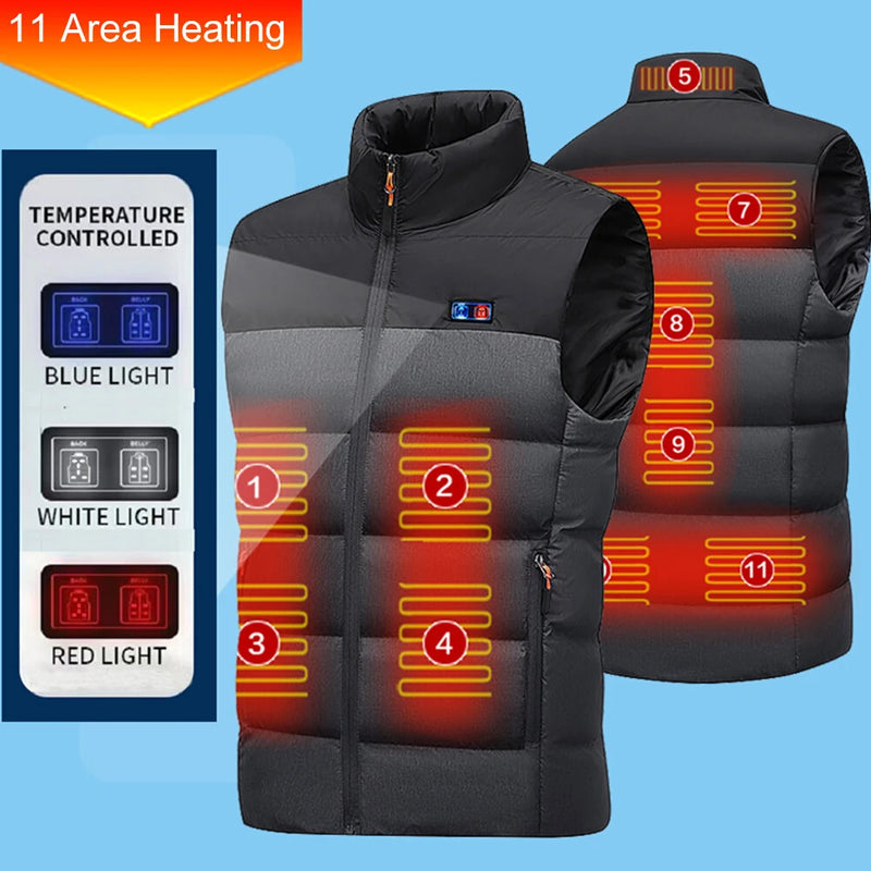 TENGOO HV-11 Heated Vest 11 Heating Areas Men Jacket Heated Winter Womens Electric Usb Heater Tactical Jacket Man Thermal Vest Body Warmer Coat