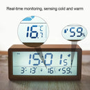LED Wooden Digital Alarm Clock Multifunctional Large Screen Date Temperature Humidity Backlight 12/24 Hour Snooze Table Clock