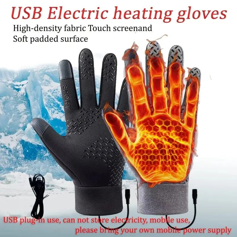 TENGOO Men's USB Heated Gloves Winter Touchscreen Warm Gloves with Enhanced Grip Women Men Bicycle Outdoor Driving Motorcycle Waterproof Thermal Non-Slip Gloves