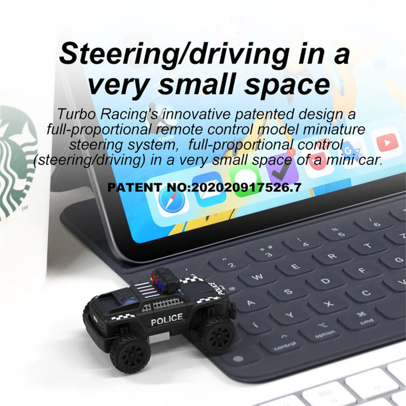 Turbo Racing C82 RTR 1/76 2.4G Mini RC Car Police Off-Road Truck LED Lights Full Proportional Vehicles Model Kids Children Toys