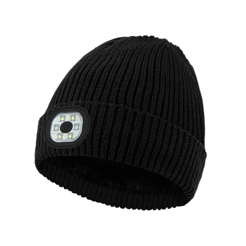 Unisex Beanie Fleece Lined LED Beanie with Light and USB Rechargeable Hands Free LED Headlamp Hat, Knitted Night Light Beanie Cap Flashlight Hat