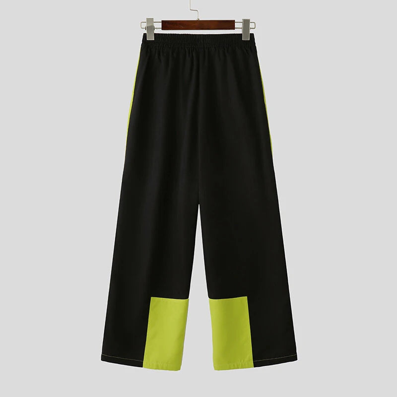 INCERUN Mens Color-Block Spliced Design Pant Fashion Elastic Waist Loose Fit Pants