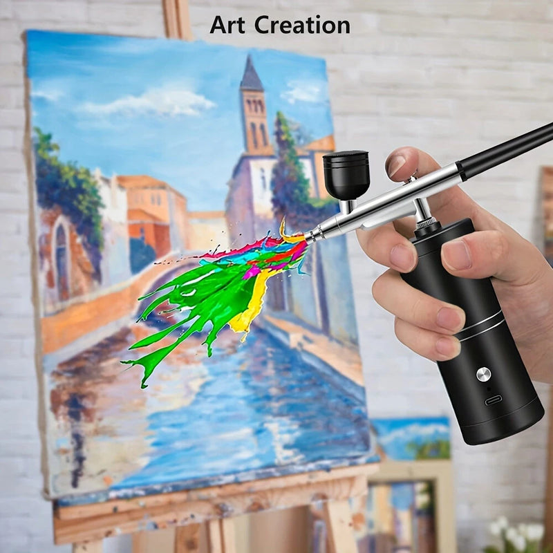 900mAh High-Pressure Spray Gun Sprayer Kit 0.3mm Mini Air Compressor Air Brush Kit Painting Airbrush Gun For Nail Art Tattoo Craft Cake Nano Fog Mist Sprayer
