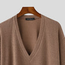 INCERUN Mens Knitted V-Neck Half Sleeve T-Shirt Casual Solod Color Short Sleeve Men Top