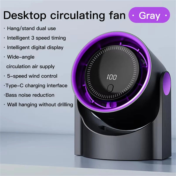 IPRee Mini Cooling Fan Silent Portable Bladeless Fan 100 Level Desktop Fan USB Rechargeable Digital Display High-Speed Circulating Fan